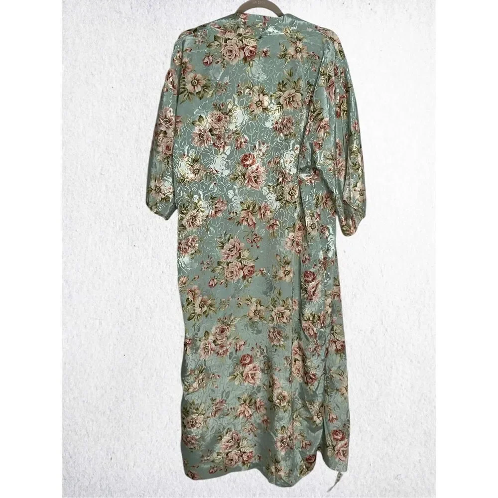 Vintage Expressions California Dynasty Robe Women Large Satin Lace Trim Peignoir